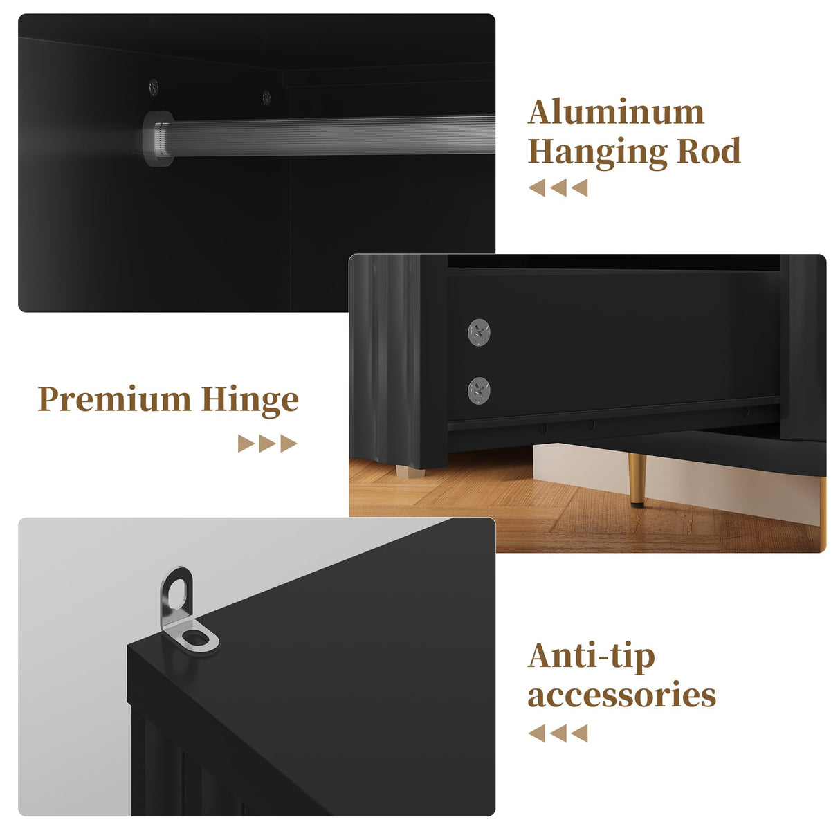 HLR Armoire Wardrobe Closet with Drawers, 72" Tall Modern Bedroom Armoire with Hanging Rod, Large freestanding Wooden Wardrobe Cabinet for Bedroom, Cloak Room (Black) HLR