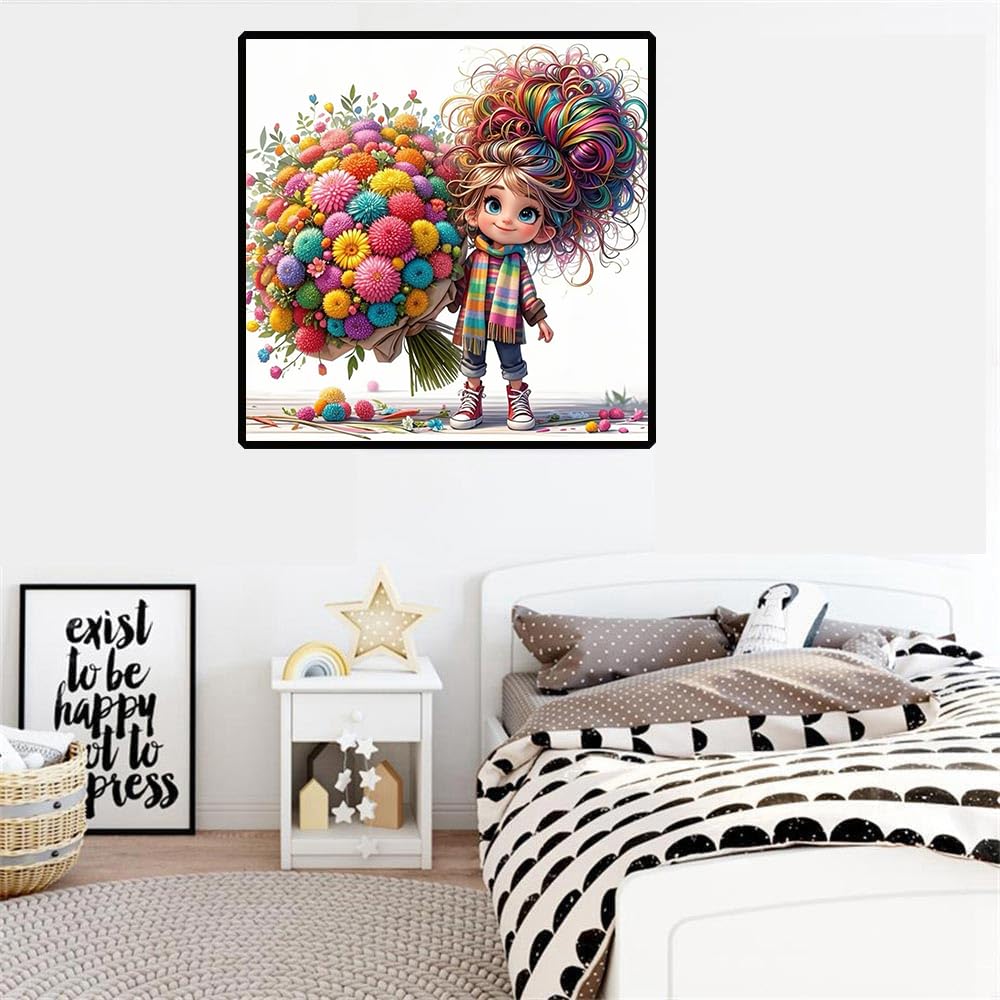 AIBOERL Cartoon Little Girl Diamond Art Kits for Adults-5D Diamond Painting Kits for Beginners, DIY Full Round Drill Diamonds Gem Art for Home Decor 14X14Inch AIBOERL