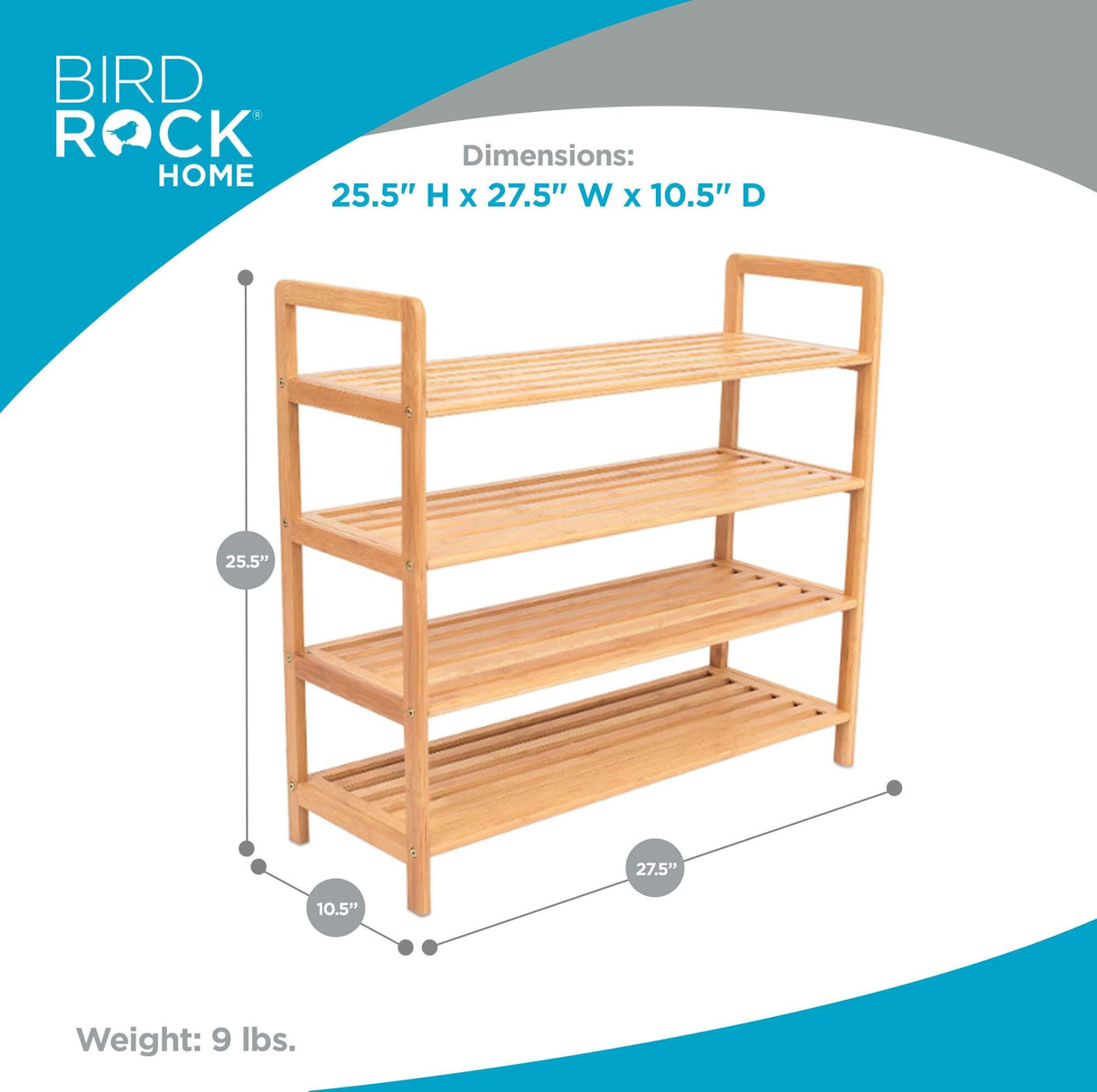 BIRDROCK HOME 4-Tier Bamboo Shoe Rack - Lightweight Wooden Organizer - Free Standing Storage Shelf for Closets, Hallways, Entryways, Mudrooms, and Front Doors - Art Deco Style - Fits 12 Pairs of Shoes BIRDROCK HOME