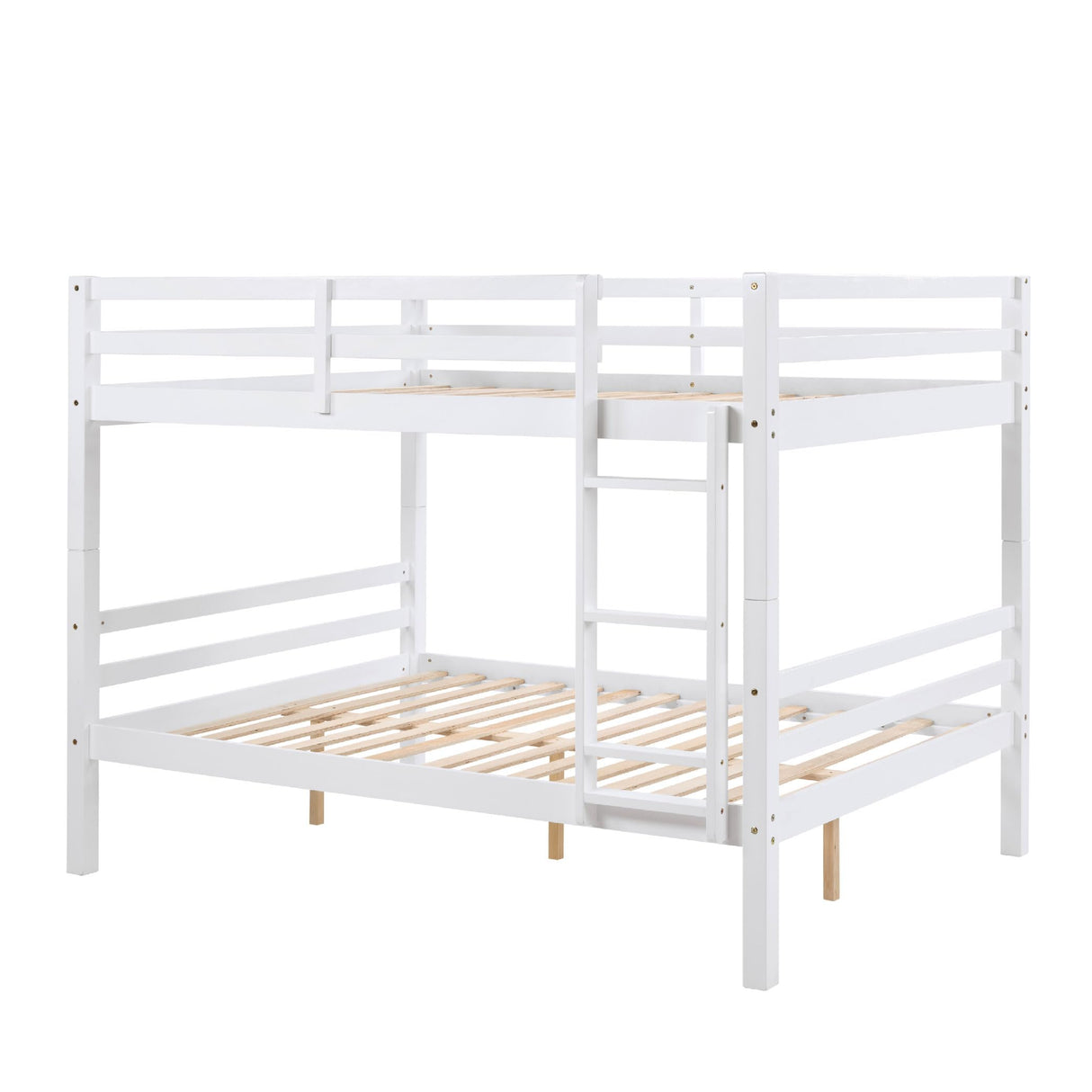 FLEXISPOT Full Over Full Solid Wood Bunk Bed with Thick Posts,Wooden Bunk Bed with High Guardrail and Ladder for Kids, Teens, Dorm Rooms, and Guest Rooms,No Box Spring Needed,White FLEXISPOT