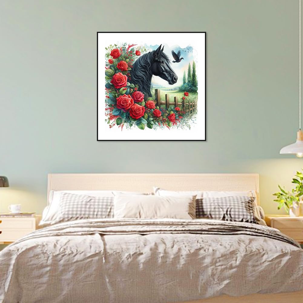 AMORARS Horse Diamond Painting Kit for Adults, 5D Flower Diamond Art for Beginners - DIY Full Diamond Dot Gem Art Painting, Suitable Gifts and Home Wall Decoration Crafts, 12x12Inch AMORARS