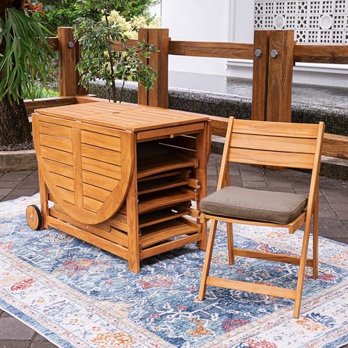 Cambridge Casual Miami Teak Wood Patio Dining Set with Cast Shale Cushion, Natural Teak/Cast Shale Cambridge Casual
