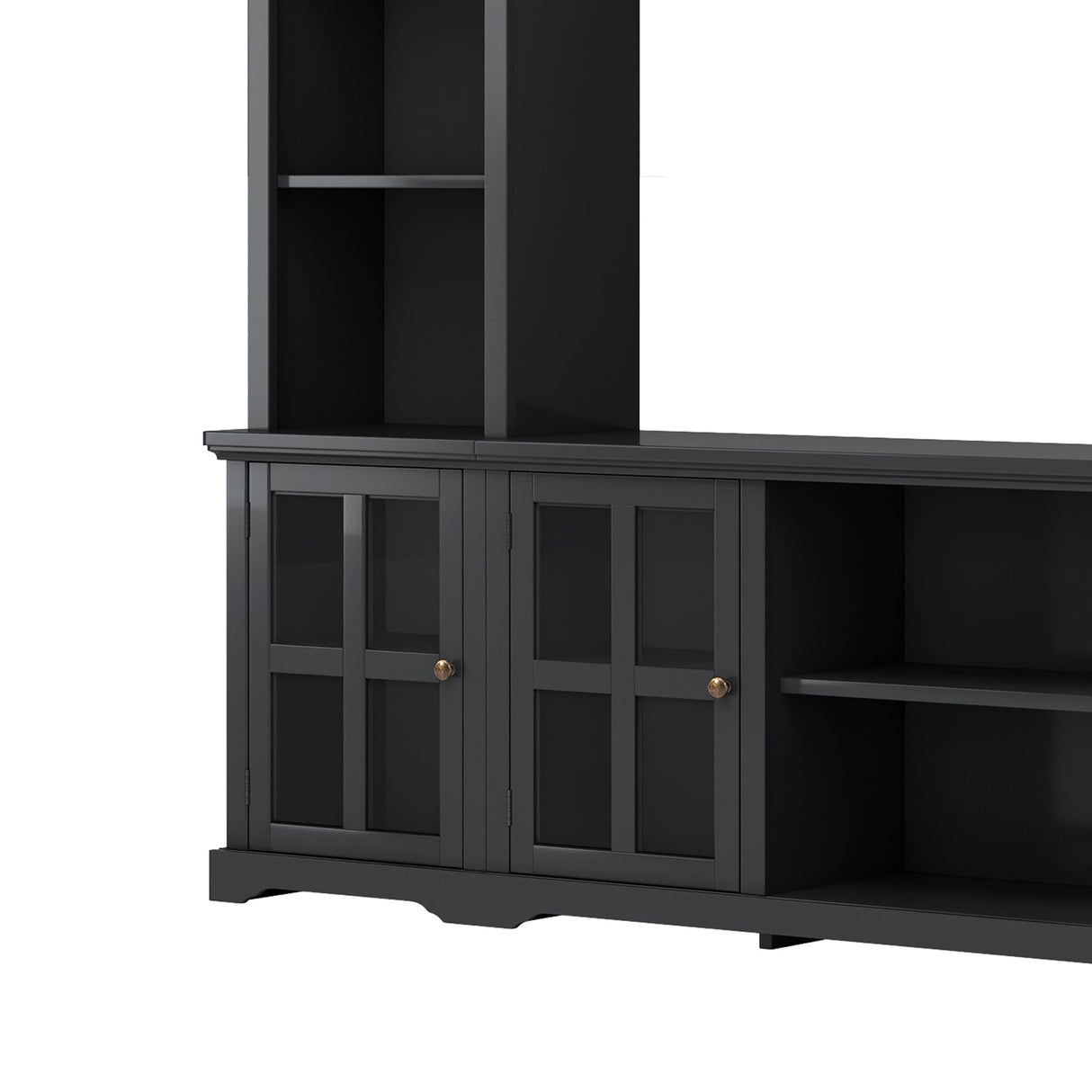 LUMISOL Entertainment Wall Unit with Bridge and Wine Cabinet, Multifunctional TV Stand with Storage Shelves for TVs Up to 70”, Entertainment Center with Tempered Glass Door for Living Room, Black LUMISOL