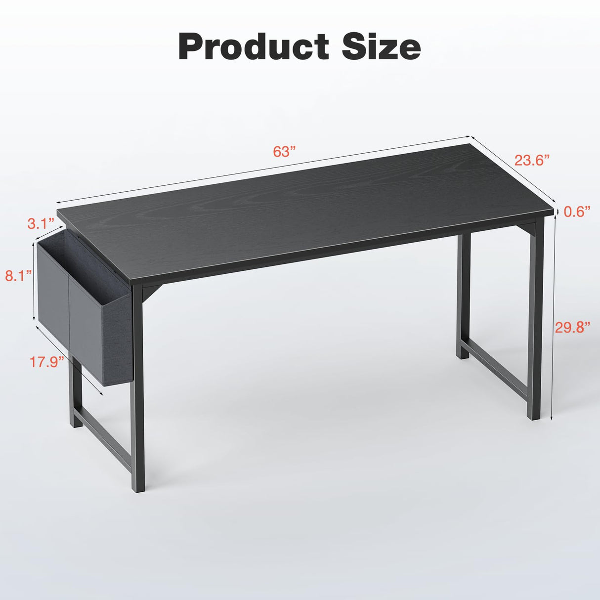 OLIXIS Computer Desk 63 Inch Home Office Work Study Writing Student Kids Bedroom Wood Simple 2 Person PC Table with Storage Bag & Headphone Hooks, Modern Black OLIXIS