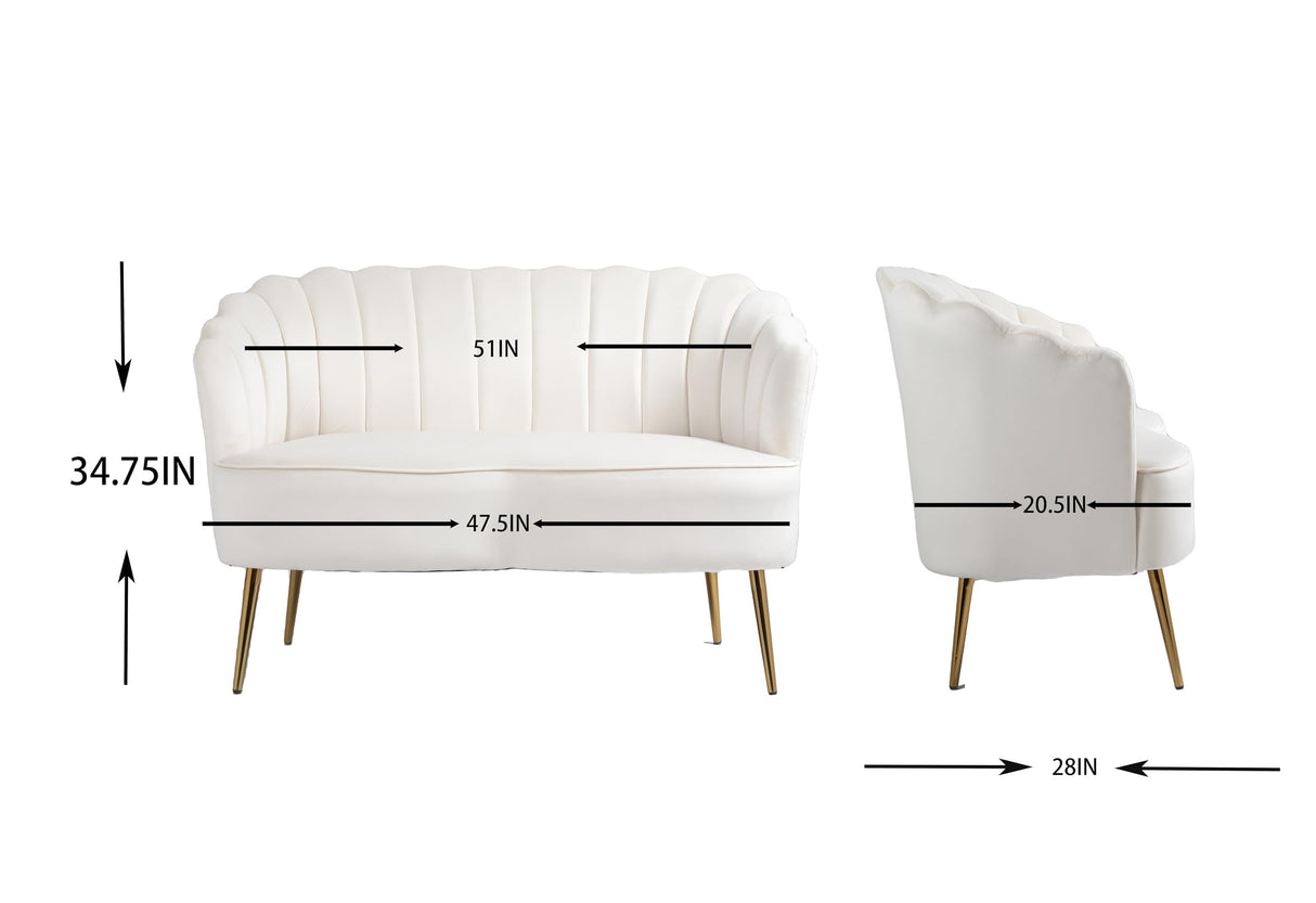 hegmentine Contemporary Velvet Loveseat Sofa,Modern Sofa Couch,Velvet 2-Seater Sofa with Durable Metal Legs and Comfort Back Cushion for Compact Living Room or Apartment,Living Room(White) hegmentine