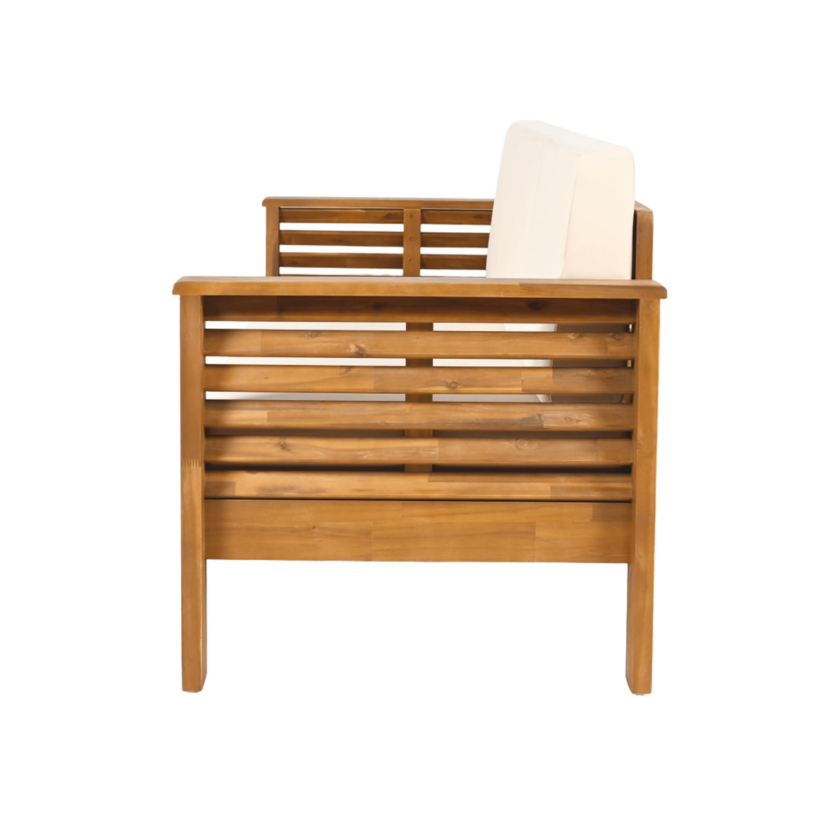 Merax 3 Piece Acacia Wood Patio Furniture Set, Outdoor Sectional Sofa Set with Coffee Table, 4 Seats Sofa Deep Seating with Soft Cushions for Garden, Backyard, Teak & Cream Merax