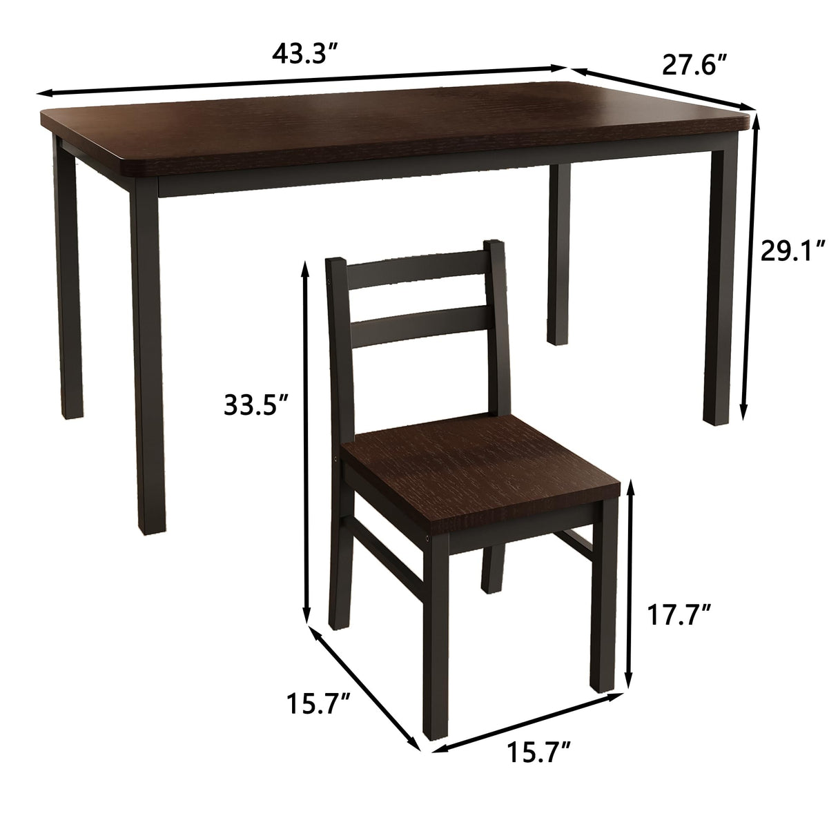 Orweiin Solid Wood Dining Table Set for 4, Farmhouse Rectangular Table and 4 Chairs Set for Kitchen, Living Room, Dining Room, Breakfast Nook, Brown+Black Orweiin