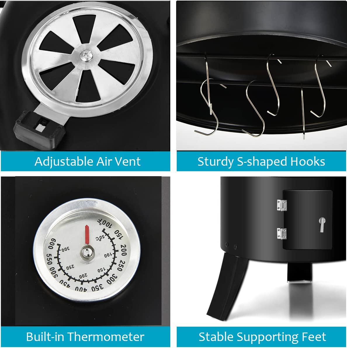 Giantex 3-in-1 Charcoal BBQ Smoker, Outdoor Grill Cooker with Built-in Thermometer and 6 Hooks for Outdoor Backyard Cooking Grilling Camping Giantex