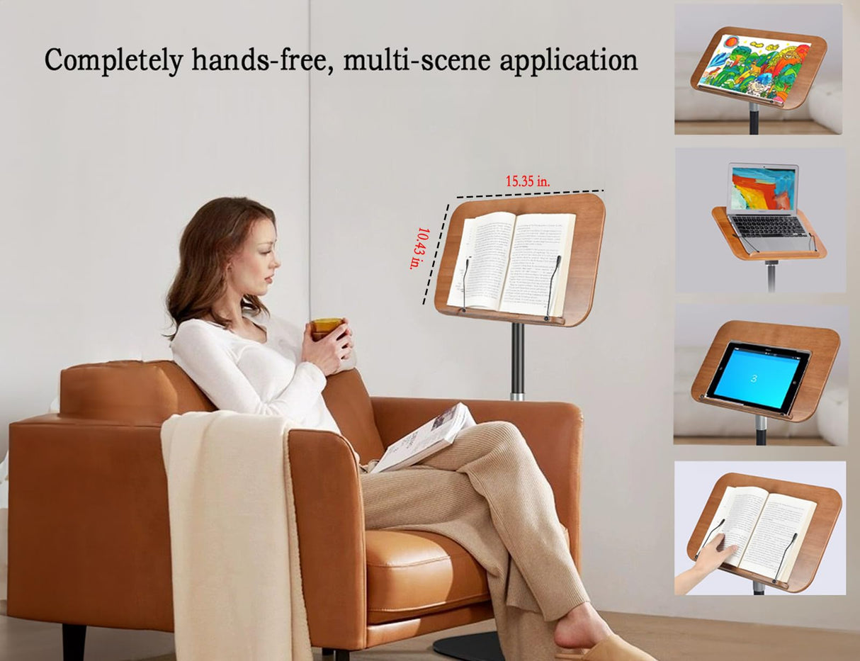 Adjustable to 67in Standing Book Stand, Book Holders for Reading Hands Free with Pedestal,Wood Music Sheet ,Podium& Bible& Cookbooks Display Stands Blinrfilal