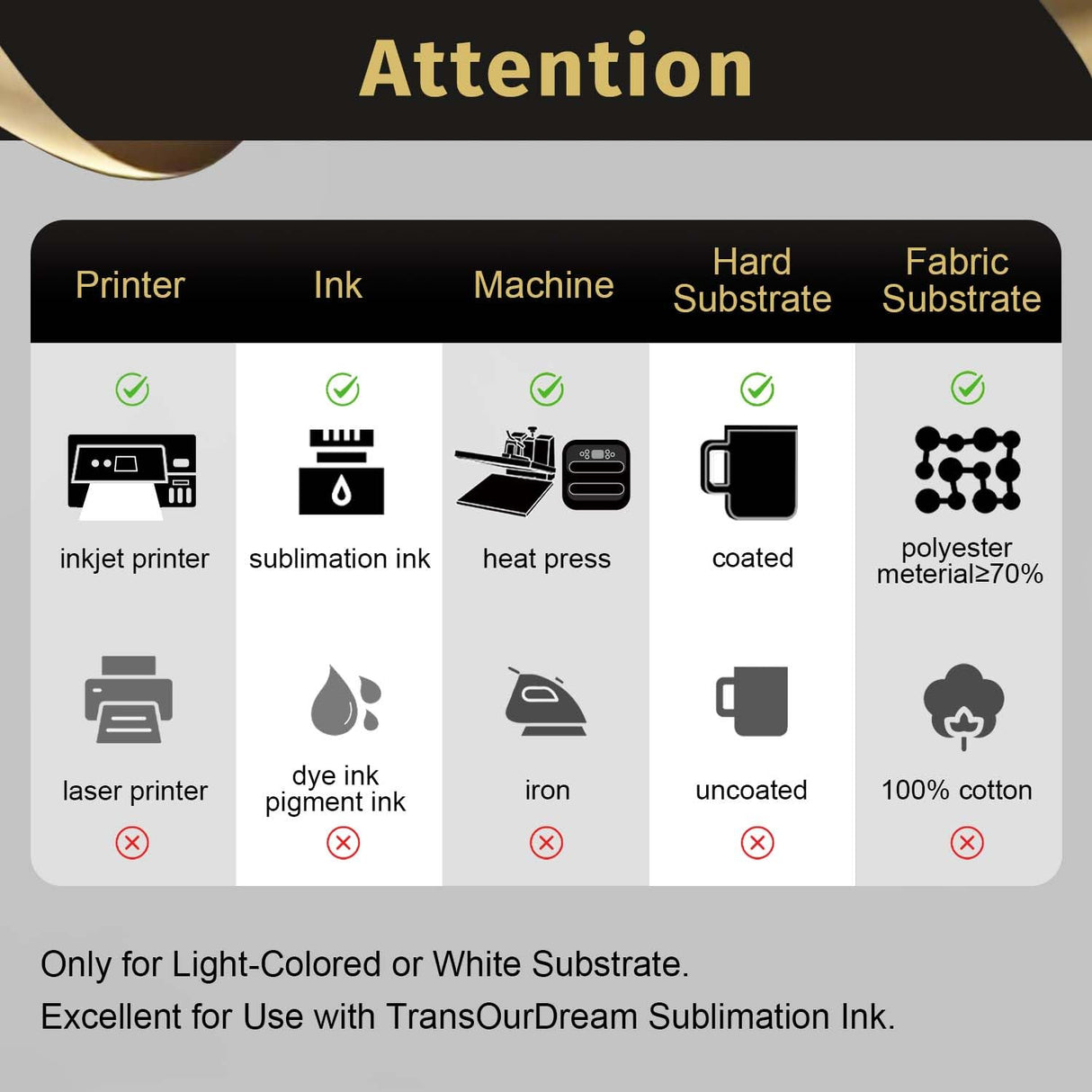 TransOurDream 130g Tru-Sublimation Paper for Inkjet Printers (Vivid, 8.5x11", 30 sheets) Sublimation Heat Transfer Paper for Sublimation Ink ONLY TransOurDream