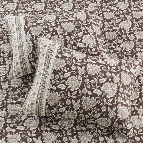 Levtex Home Adare Cocoa Reversible King/Cal King Quilt Set (106x92in) and 2 Pillow Shams (36x20in) - Floral Bedding - Brown Cream - Cotton King Size Quilt Bedding Set - Lightweight, Soft, Pre-Washed Levtex Home