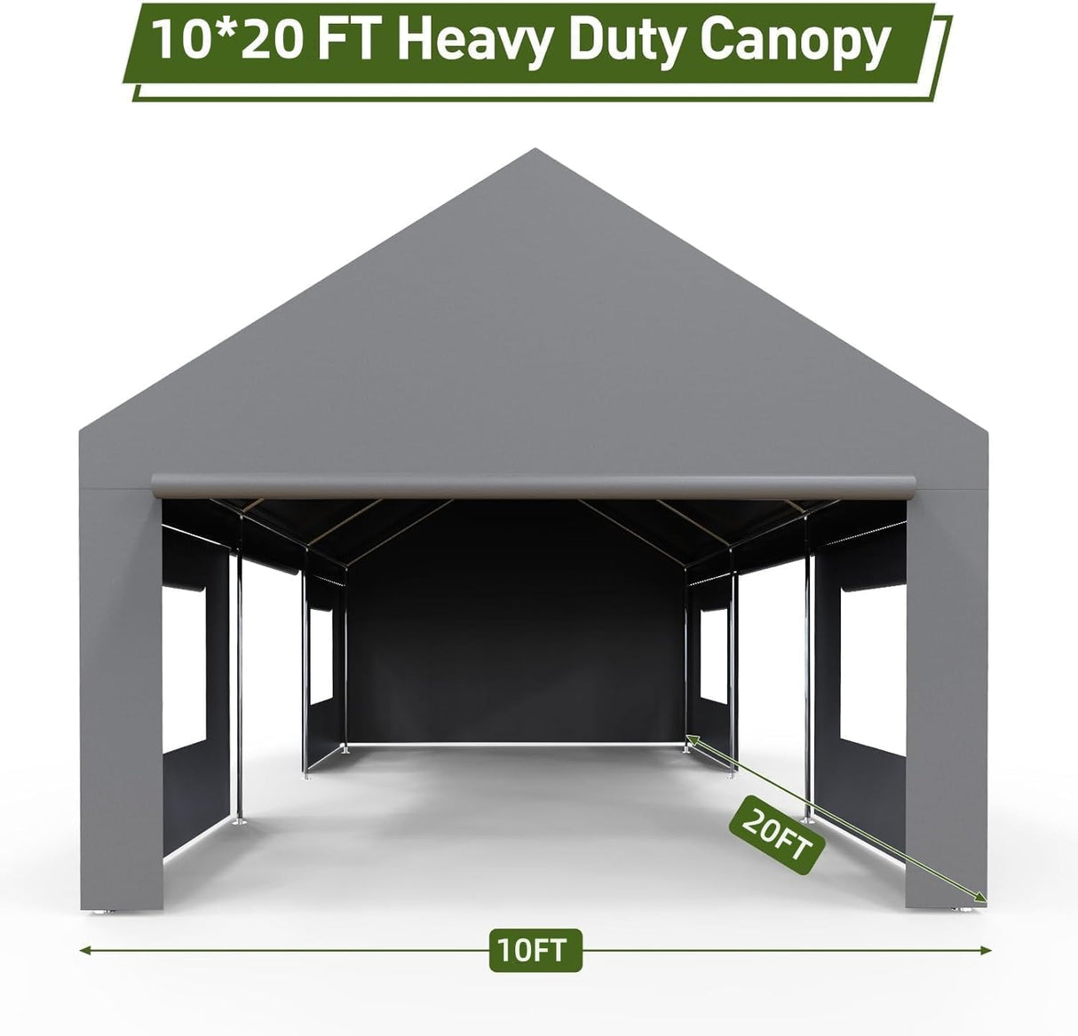 GarveeLife Carport 10x20ft Heavy Duty Carport with Roll-up Windows, Car Canopy Portable Garage with Removable Sidewalls & Doors, Car Canopy with All-Season Tarp for Car Boat Truck Motorcycle, Grey GarveeLife