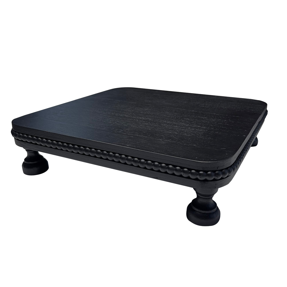 dwellington Farmhouse Display Wood Riser, 12" Decorative Black Beaded Pedestal Stand, Square Tiered Tray Decor for Kitcher Decor, Countertop dwellington
