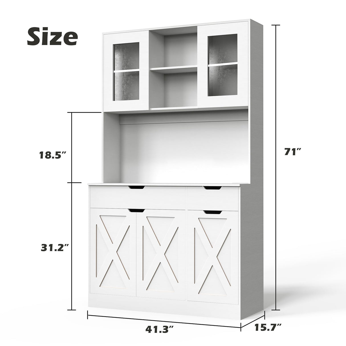 GTFURNI 71" Tall Kitchen Pantry Storage Cabinet Large Farmhouse Hutch Cabinet with Microwave Stand, Charging Station, Adjustable Shelves, Countertop for Dining Room, Living Room, White GTFURNI