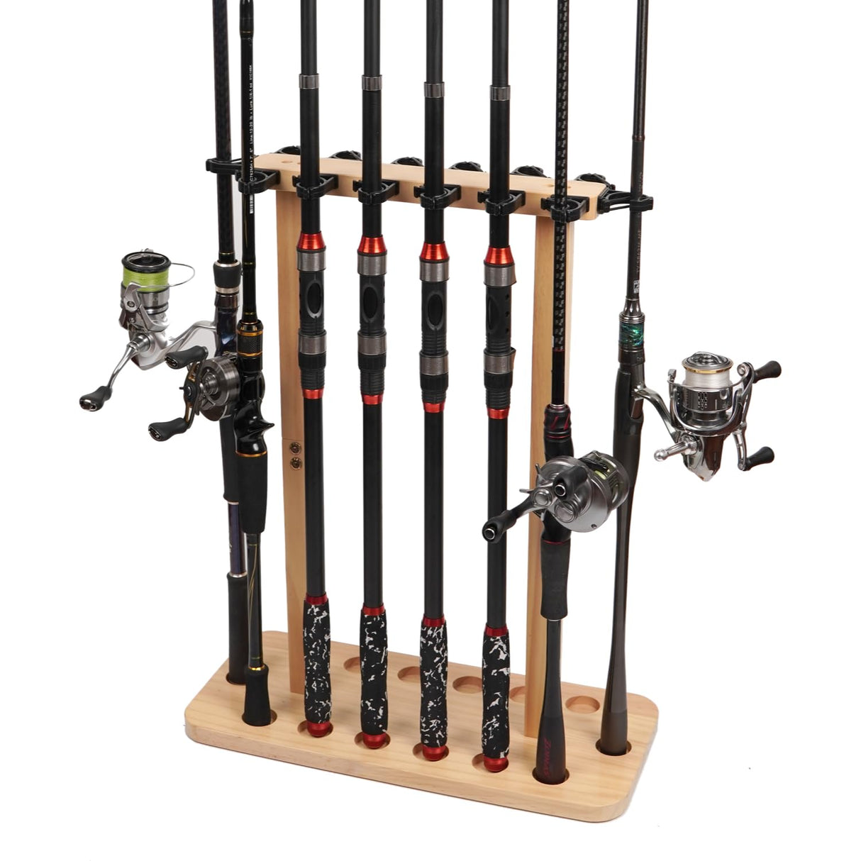 VEYWANE Fishing Rod Storage Racks, 100% Wood Floor Stand Fishing Pole Holders for Garage of 14 Rods or Combos VEYWANE