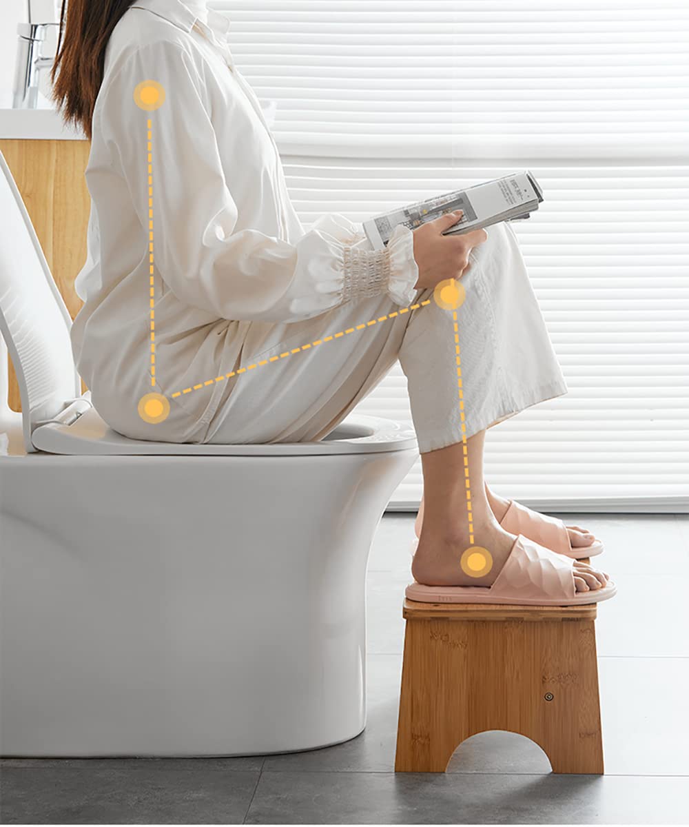 Bamboo Toilet Stool for Adults, 6.5" Poop Stool, Bathroom Toilet Potty Stool with Non-Slip Mat for Adults Children, Original Simple Design Healthy Portable Adult Toilet Poop Stool.(Wood) Healthy Gifts JACNITAD