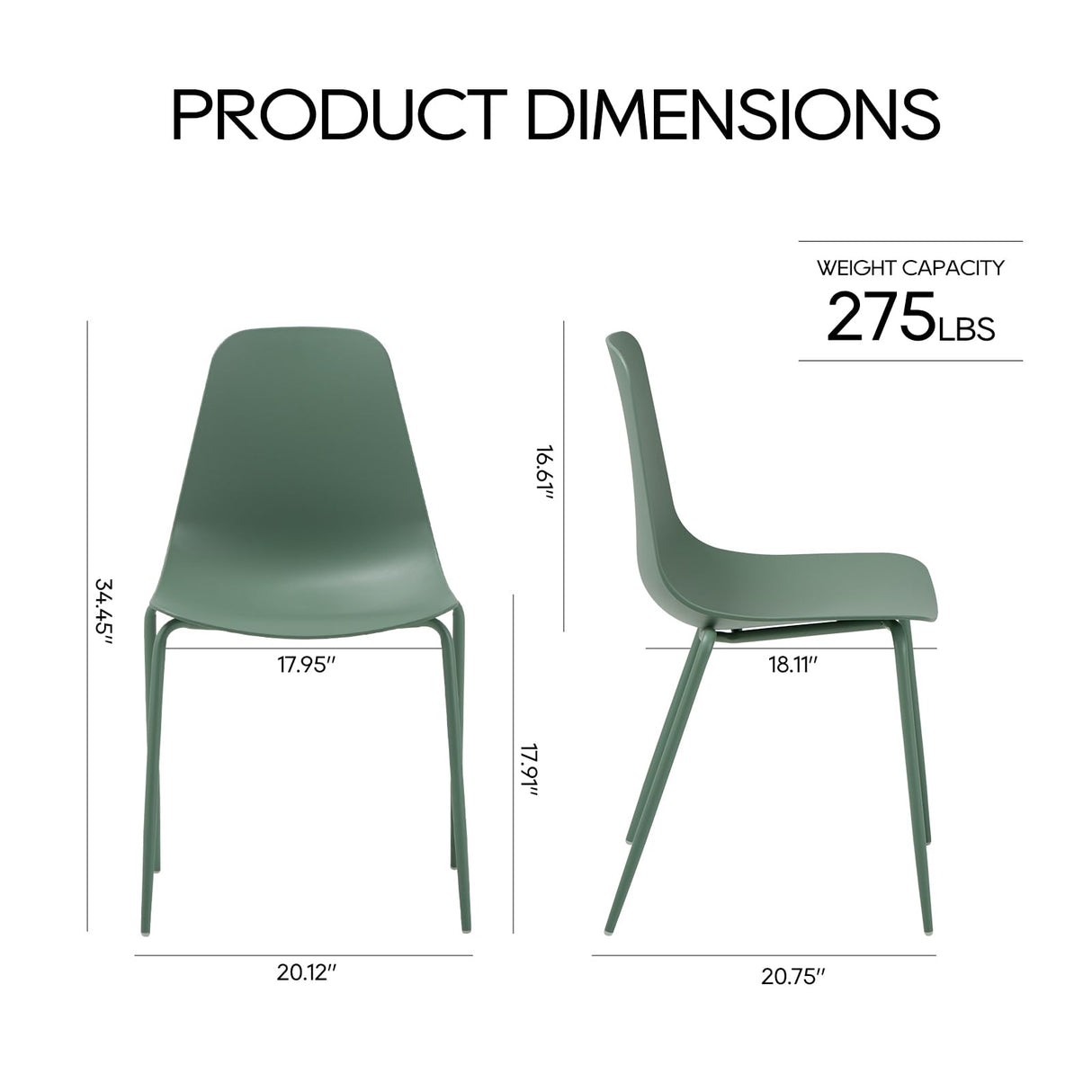 COLAMY Modern Dining Room Chairs Set of 4, Plastic Kitchen Chairs Stackable Patio Chairs with Metal Legs for Indoor, Outdoor, Restaurant, Bistro, Cafe, Light Green COLAMY