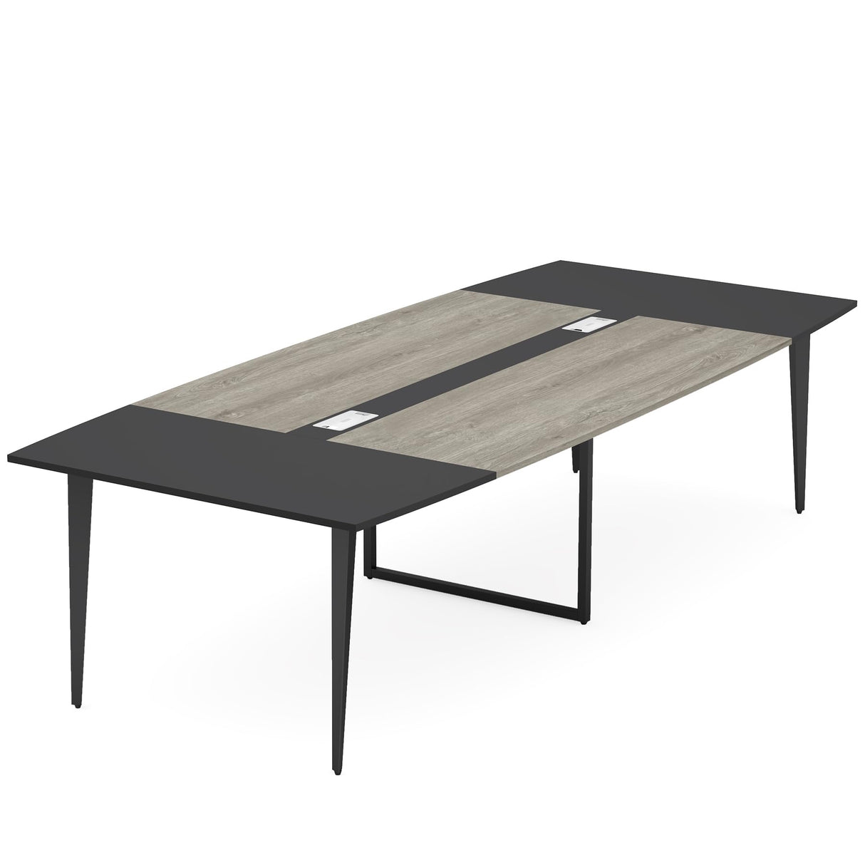 Tribesigns 8FT Conference Table, 94.48L x 47.21W x 29.52H Inches Boat Shaped Meeting Table with Rectangle Grommet, Modern Seminar Boardroom Table for Office Conference Room (Grey & Black, 8ft) Tribesigns