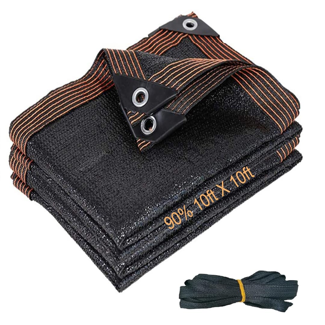 90% Shade Cloth for Garden, 10ft x 10ft Outdoor Shade Fabric Mesh Tarp with Grommets, UV Resistant Sun Shade Netting for Plants, Pergola Cover, Patio, Privacy Fence, Backyard, Greenhouse Flscnoe