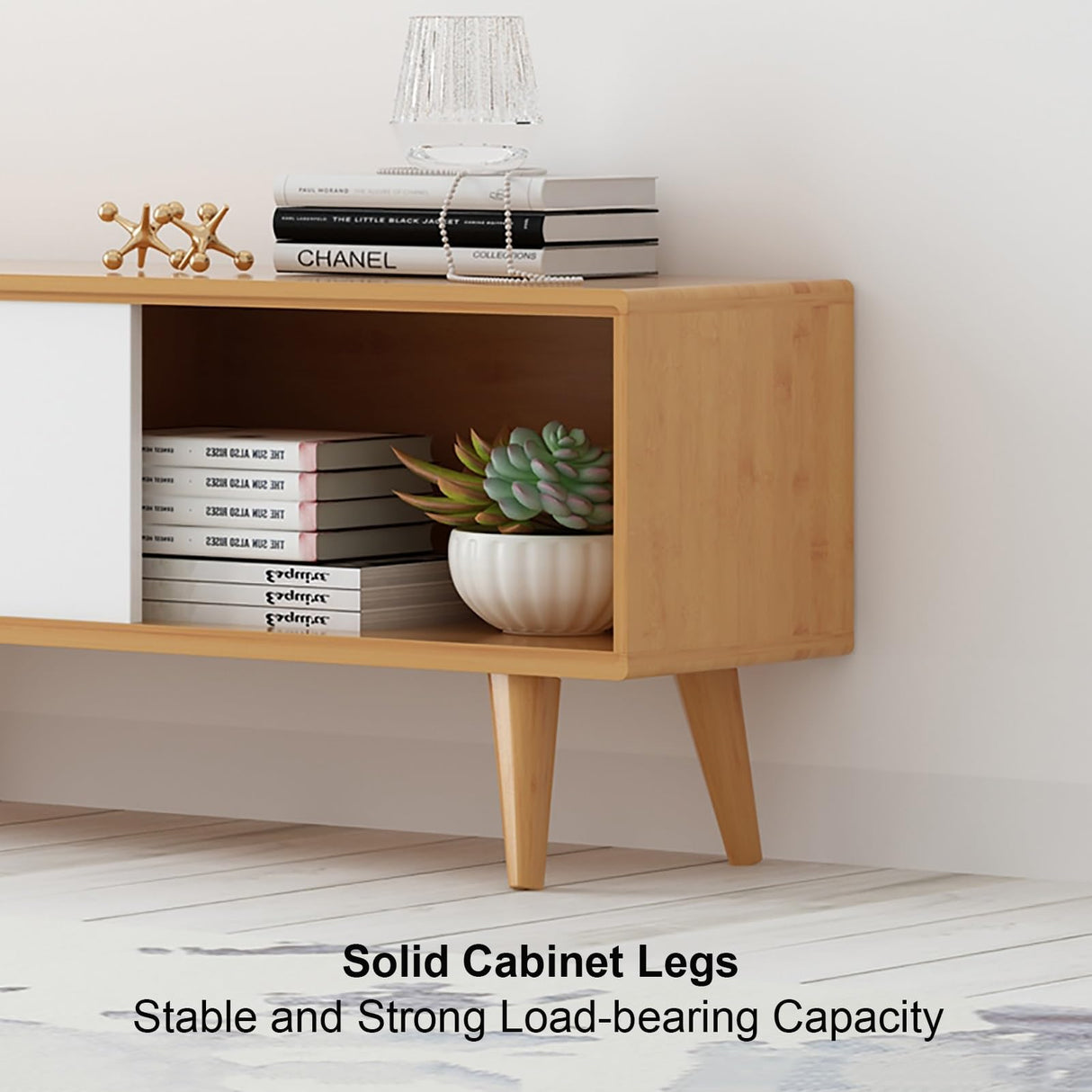 WOLWES TV Console Table Bamboo TV Cabinet Low Entertainment Center Narrow Media Console TV Stand for Living Room, Bedroom (Color : Brown, Size : 55.1in-no Drawer) WOLWES