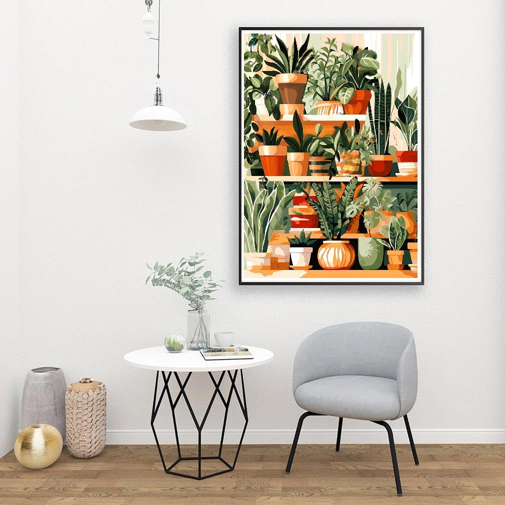 LWZAYS Green Plant Paint by Number Kit for Adults Canvas, Green Plant Adult Paint by Number Kits, Potted Simple Paint by Numbers Art Craft Kits for Gift Decor - 12x16Inch LWZAYS