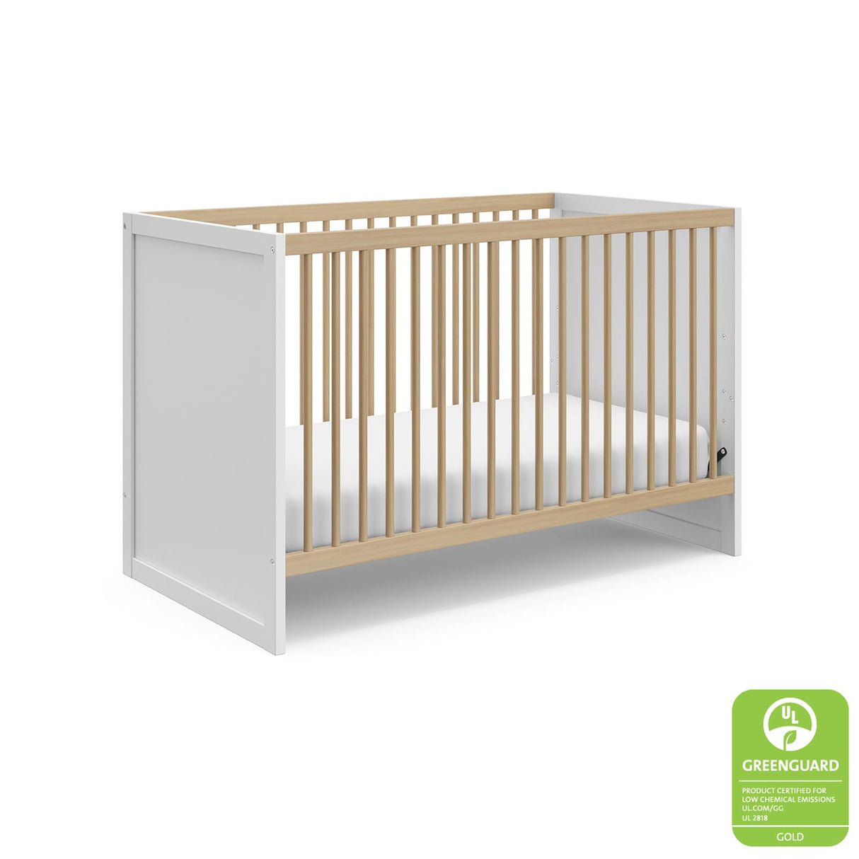 Storkcraft Calabasas 3-in-1 Convertible Crib (White with Driftwood) – GREENGUARD Gold Certified, Fits Standard Crib Mattress, Converts to Toddler Bed, Modern Style, Easy 30-Minute Assembly Storkcraft