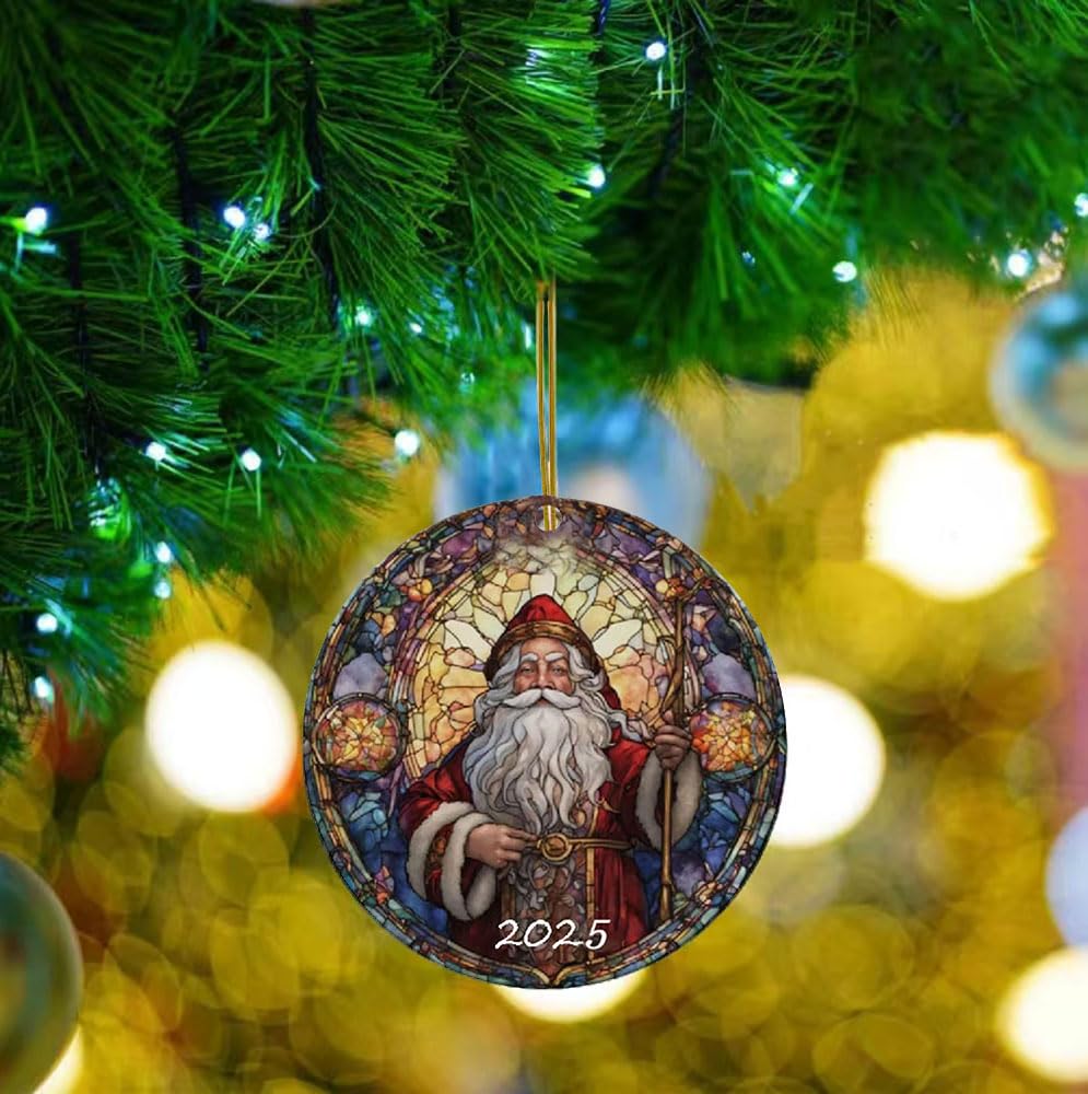 Santa Claus Ornaments 2025 in Stained Glass Style,2025 Christmas Ornaments, Round Fun Acrylic Decoration Gifts (Santa Claus) YCXXGS