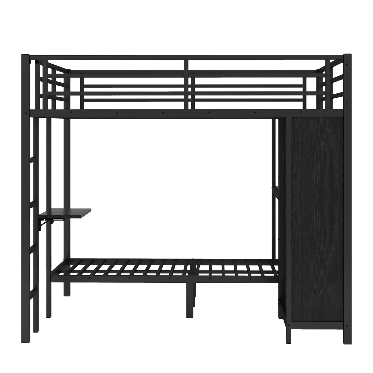 Ball & Cast Bunk Bed King Over Twin XL with Foldable Desk and Storage Shelves,Metal Bunk Bed Frame with Built-in Wardrobe and Full-Length Guardrails,Space Saving Design,Noise Free,Black Ball & Cast
