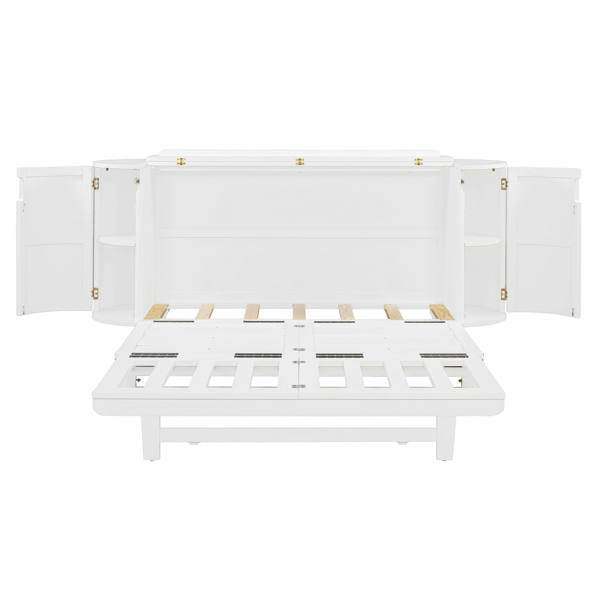 Farmhouse Queen Size Murphy Bed with Both Sides Hidden Storage, Solid Wood Folding Platform Bed Chest Cabinet Bed for Home Office Guest Room Small Room, Modern Woven Design (White-3.4, Queen) XD Designs