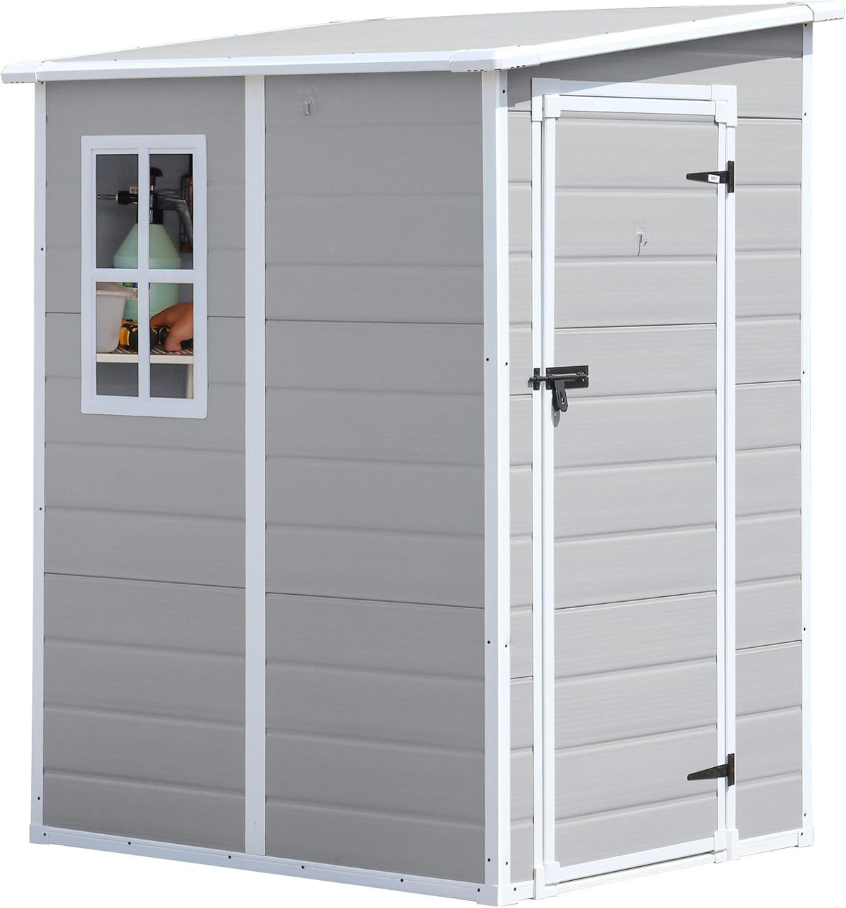 CDCASA 5x4 FT Resin Storage Shed, Waterproof Sheds & Outdoor Storage with Floor & Window & Lockable Door, Tool Shed for Garden, Patio, Backyard, Light Grey CDCASA