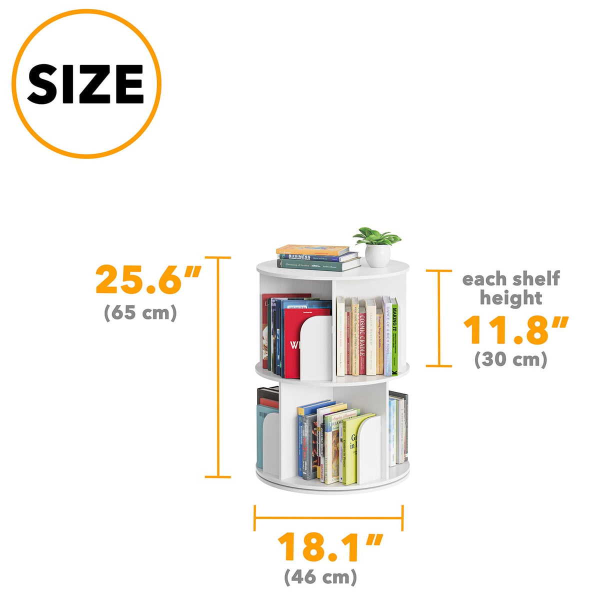 SpaceAid Cross Style 2 Tier Rotating Bookshelf, Spinning 360 Bookcase Lazy Susan Tower, Vertical Revolving Books Shelf Storage Round Carousel Space Saving Organizer, White SpaceAid