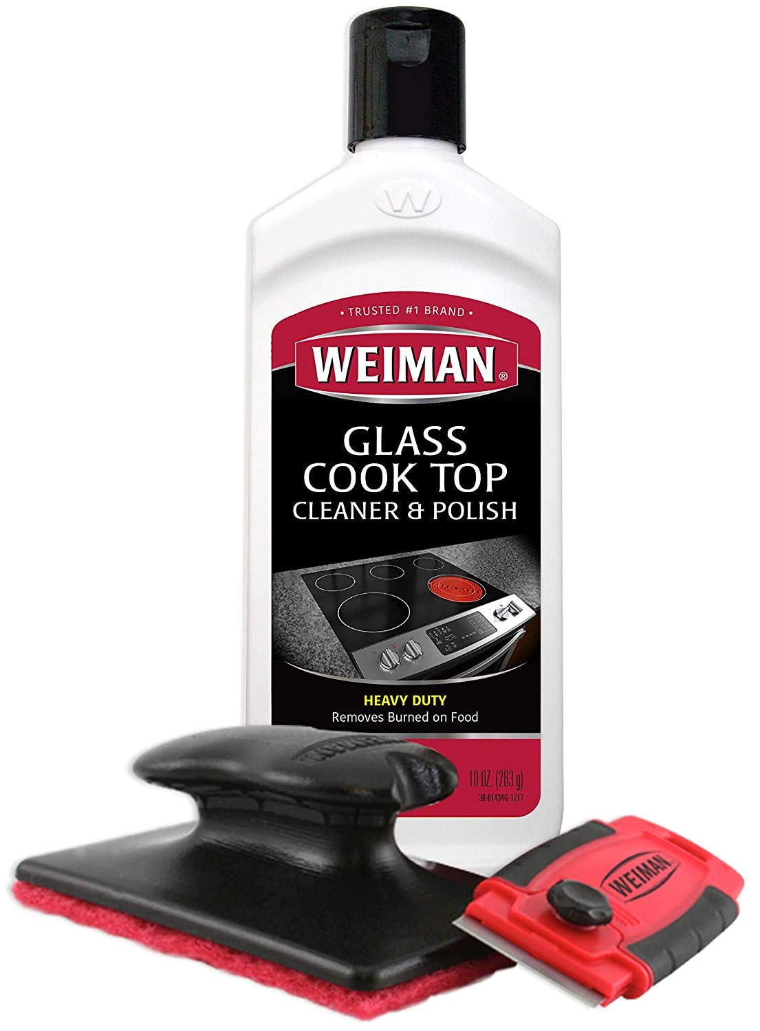 Weiman Cooktop and Stove Top Cleaner Kit - Glass Cook Top Cleaner and Polish 10 oz. Scrubbing Pad, Cleaning Tool, Razor, Scraper Weiman