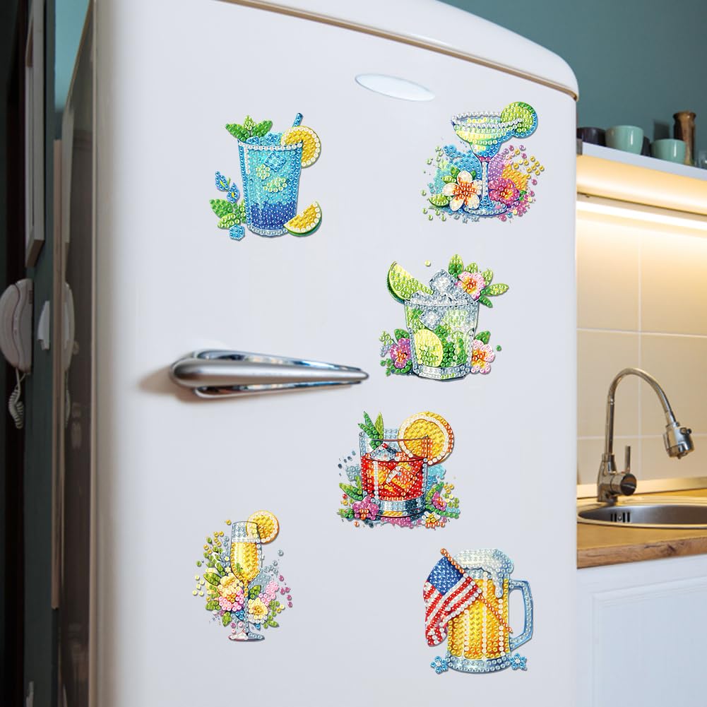 Ceitura 6Pcs Acrylic Wine Glasses 5D Diamond Art Painting Fridge Magnet for Adults Beginners C'eitura