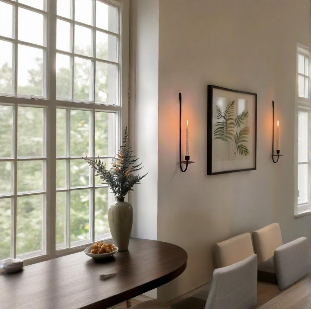 Wall Candle Holder Set of 2, Modern Candle Sconces Wall Mount Metal Holders Hanging Candle Pillar Holder for Living Room, Wedding, Farmhouse, Fireplace, Matte Black YUWENG