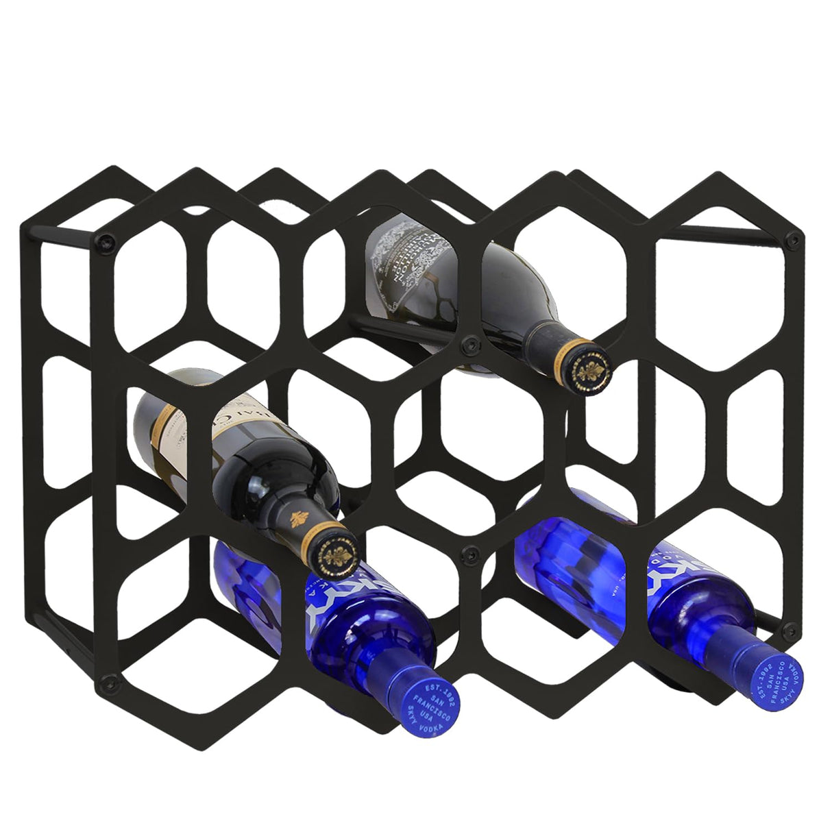 AT-VALY Countertop Wine Rack,Durable and Sturdy Freestanding 14 Bottle Wine Holder for Home Decor, Bar,Cabinet,Pantry (Black) AT-VALY