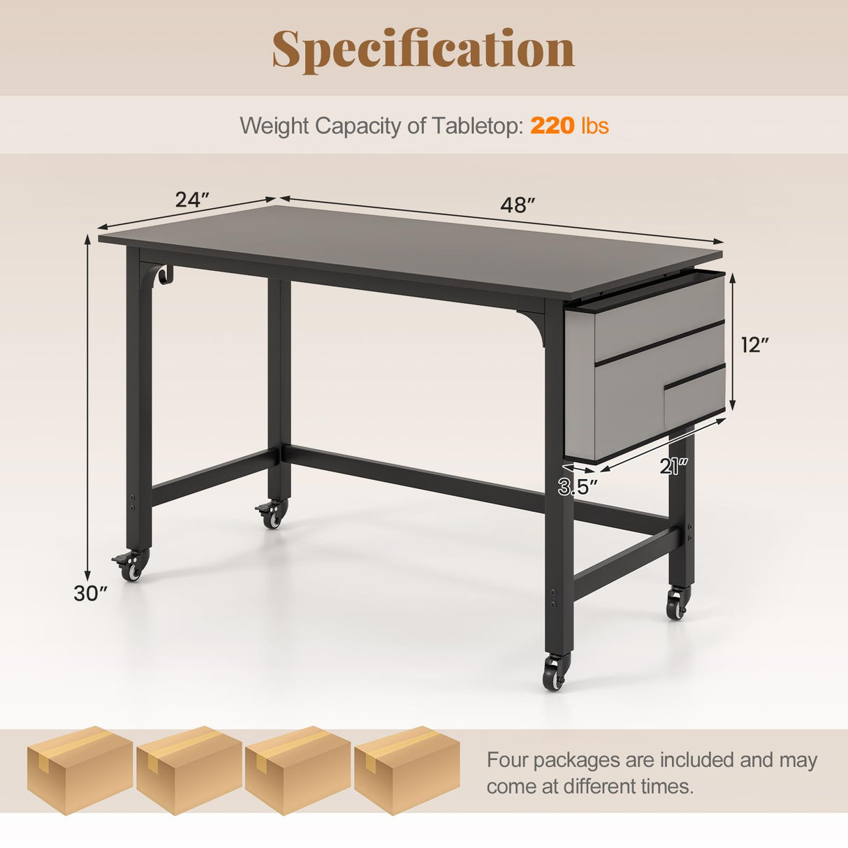Giantex 8FT Conference Table, 4 PCS 48" Rectangular Mobile Meeting Room Desk with Removable Storage Bag & 2 Hanging Hooks, Rolling Modern Seminar Boardroom Table for Office Conference Room, Black Giantex