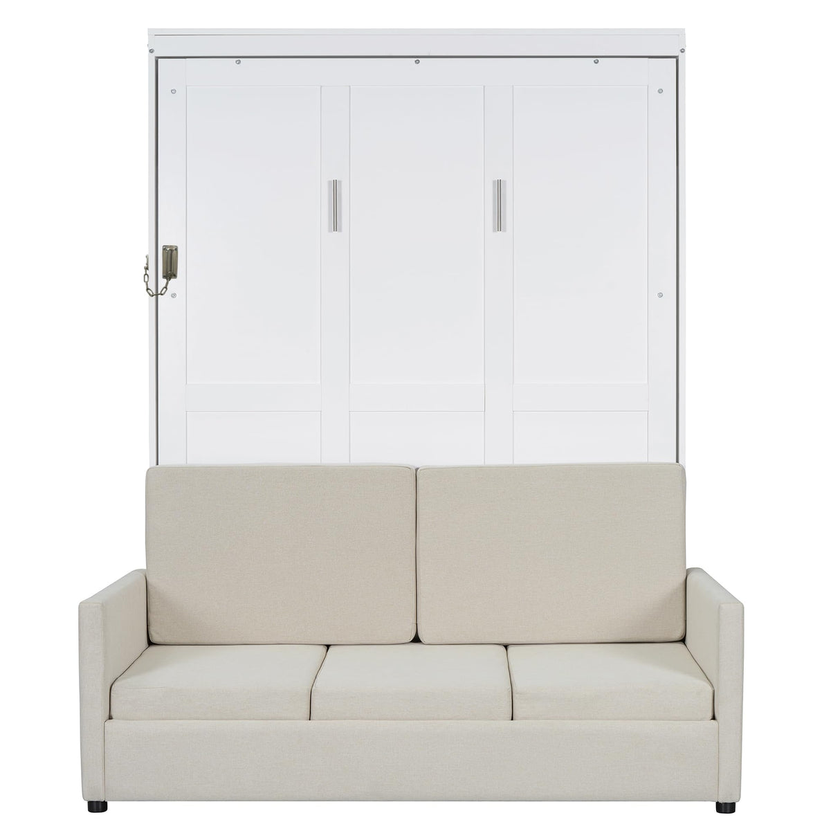 Ball & Cast Murphy Bed Full Size Wall Bed with Sofa,can be Folded,Multifunctional Wood Hideaway Cabinet Bed Frame,Slat Support,Save Space,for Apartment,Guest Room,White Ball & Cast