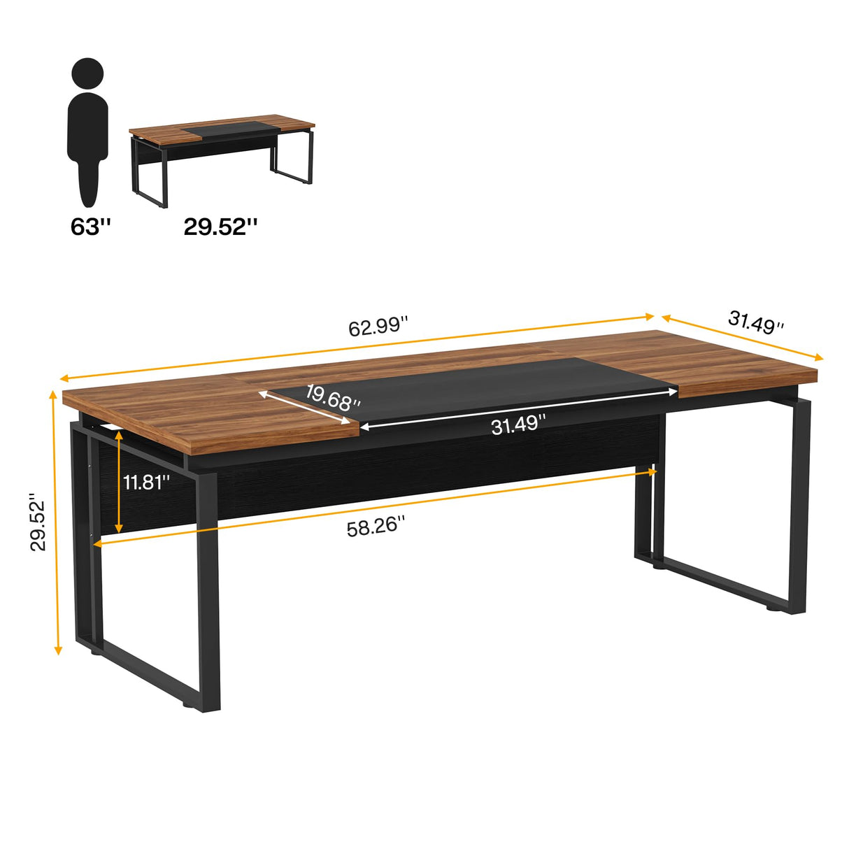 Tribesigns 63" Modern Conference Table with Splicing Board, 5FT Meeting Tables for Home Office, Business Training Seminar Table with Stylish Metal Legs (Only Table) (Walnut & Black) Tribesigns