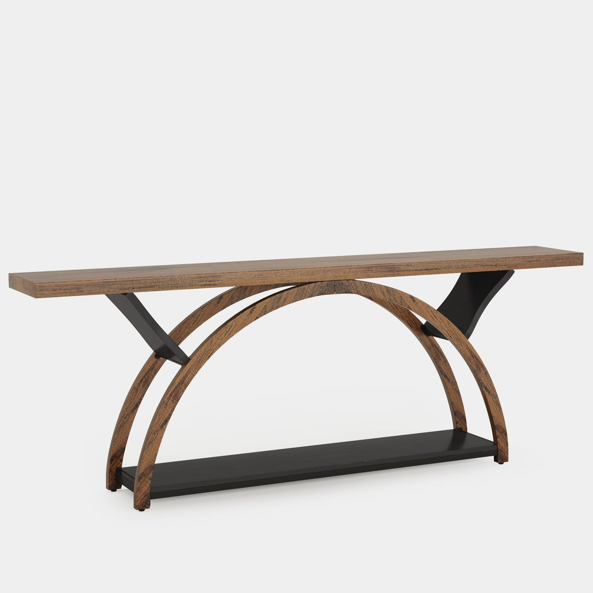 Tribesigns 70.87" Console Table with Storage Shelf, Narrow Long Sofa Table Behind Couch Table, 2-Tier Rustic Entryway Table with Half Moon Frame for Hallway Living Room (Brown & Black) Tribesigns