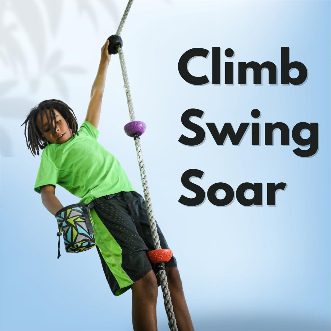 Slackers 8 ft Multi-Color Climbing Rope - Best Outdoor Ninja Warrior Training Equipment for Kids - A Great Addition to Your Backyard Ninjaline Obstacle Course Slackers