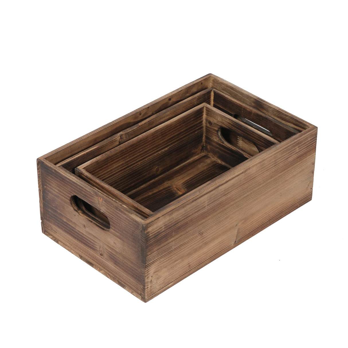 Sintosin Farmhouse Wood Crate Box Set of 3, Distressed Wooden Crates for Display, Decorative Wood Storage Bins, Rustic Wooden Basket with Side Handles, Home Container Decor for Living Room Outdoor Sintosin