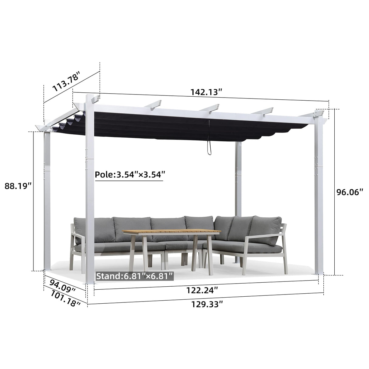 PURPLE LEAF Pergola 10' X 12' Outdoor Retractable Pergola with Sun Shade Canopy Cover White Patio Metal Shelter for Garden Porch Yard BBQ Beach Gazebo Grape Trellis Pergola, Navy Blue PURPLE LEAF