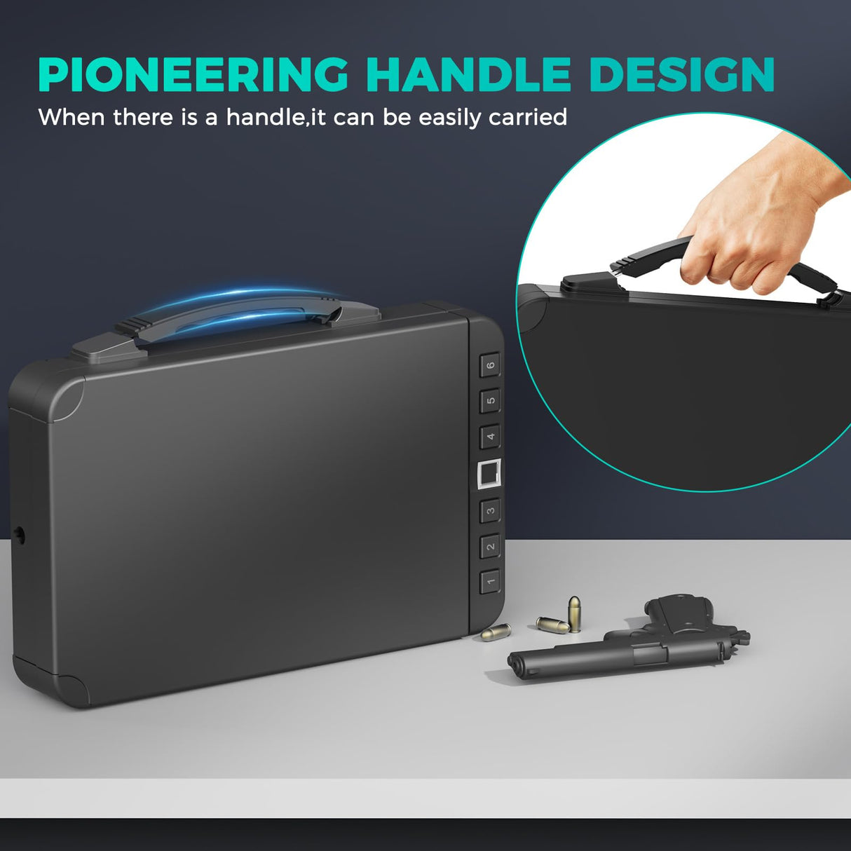 Miisekmy Gun Safe for Handgun Biometric Gun Safe for 2 Pistols, Quick Access Handgun with Fingerprint PIN or Key Lock Rechargable Handgun Safe, for Home Car Travel Nightstand Bedside or Drawer Miisekmy