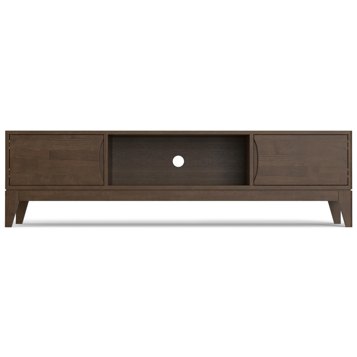 SIMPLIHOME Harper Solid Hardwood Wide Mid Century Modern Media Stand for TVs up to 80 inches for The Living Room and Entertainment Center, 72 inch, Walnut Brown SIMPLIHOME