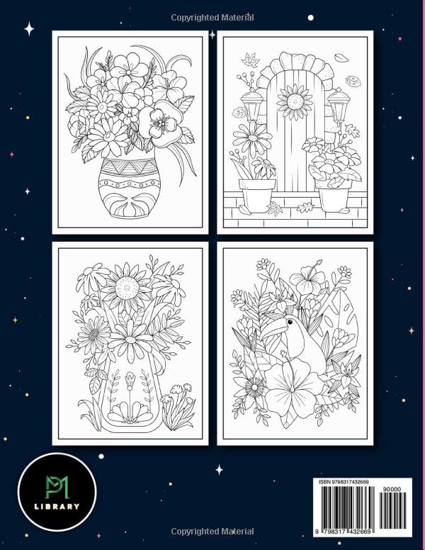 50 Flowers Coloring Book for Adults: A Floral Collection for Stress Relief, Relaxation, and Mindful Creativity WoodArtSupply