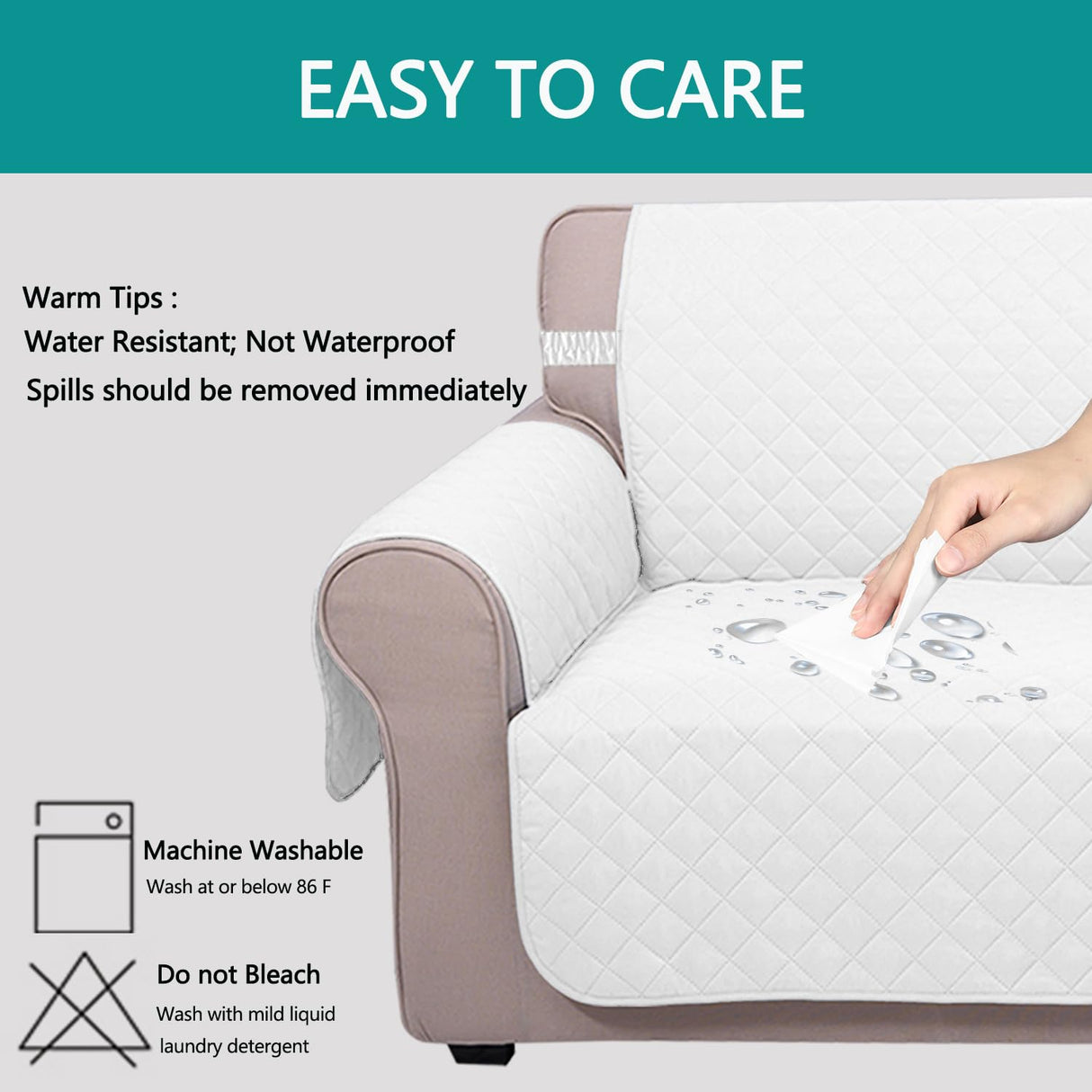 U-NICE HOME Loveseat Sofa Cover Reversible Couch Cover for Dogs with Elastic Straps Water Resistant Furniture Protector for Pets Couch Cover for 2 Cushion Couch (Loveseat, White/White) U-NICE HOME