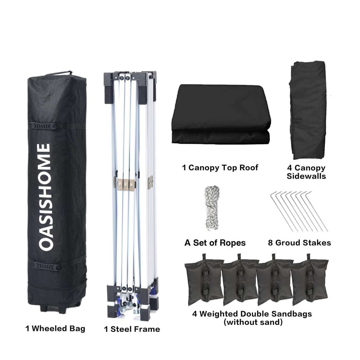 OASISHOME Pop-up Gazebo Instant Portable Canopy Tent 10'x10', with 4 Sidewalls, Windows, Wheeled Bag, for Patio/Outdoor/Wedding Parties and Events (10FTx10FT, Black) OASISHOME