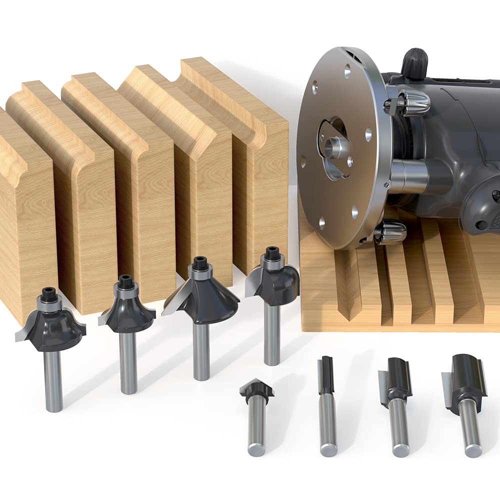 Fivepears 12 Pieces Tungsten Carbide Router Bit Set 1/4 Inch Shank for Beginners Woodworking, Include Straight, Dovetail, Chamfer, Cove, Flush Trim, Round Over, 90 V Grooving, Raised Panel Router Bit FIVEPEARS