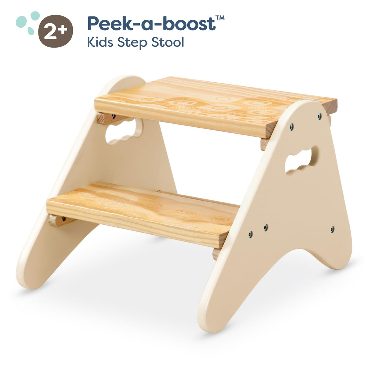 B. toys- B. spaces- Step Stool for Kids – Ivory & Wood Stepping Stool for The Bedroom, Bathroom, Kitchen – Furniture for Toddlers – Peek-A-Boost – 2 Years + B. toys