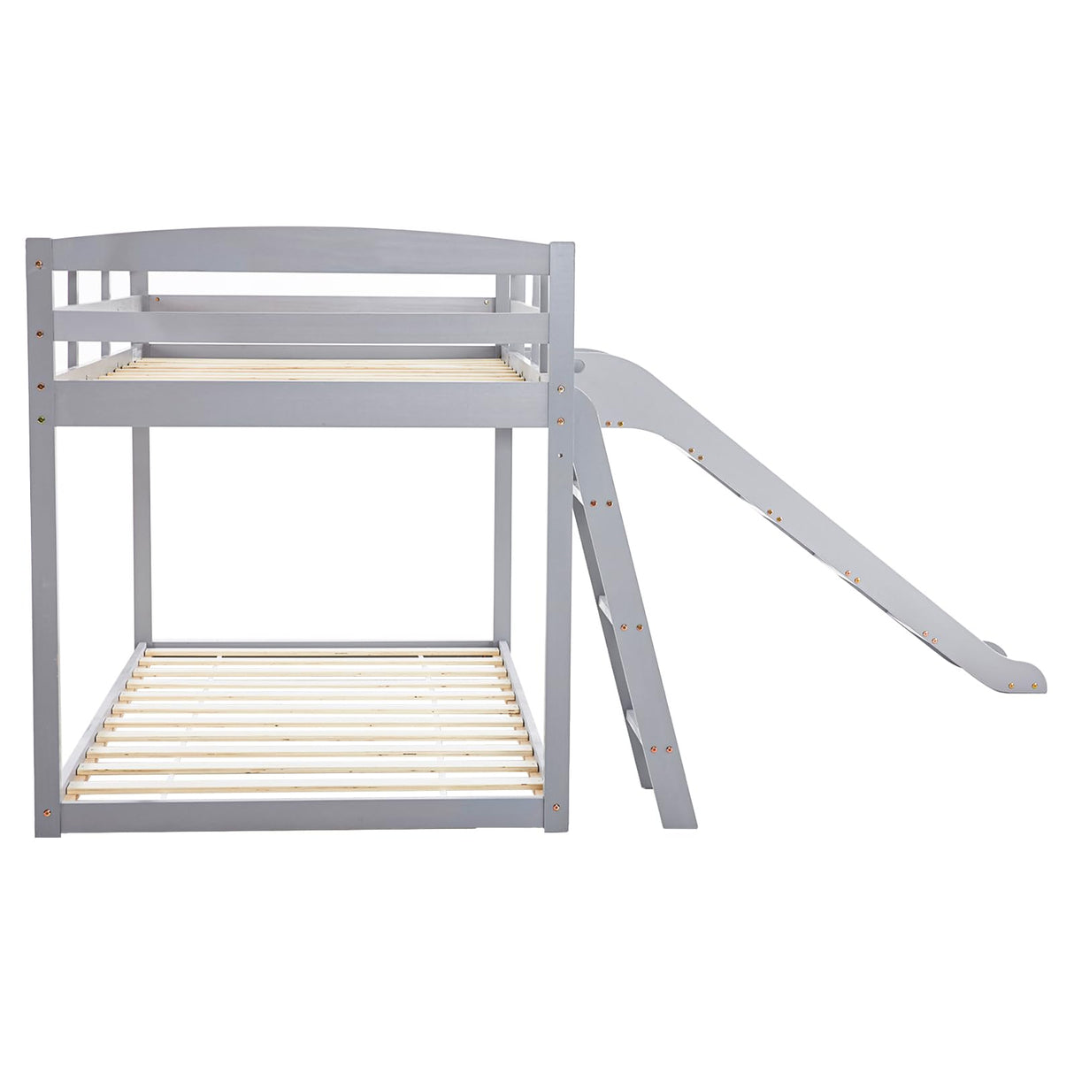 JOYMOR Bunk Bed with Curved Slide, Bunk Bed Twin Over Twin, Toddler Bunk Bed with Slide and Angled Ladder, Solid Pine Wood Slide Bed,14" Safety Guardrail, Anti-Slip Steps JOYMOR